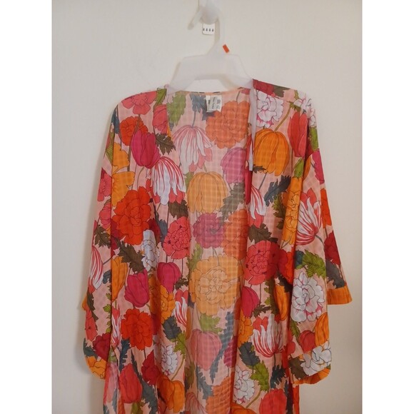 Trina Turk Sunny Bloom Floral Kimono Womens S/M Swim Coverup Tunic Pink Robe - Picture 3 of 9